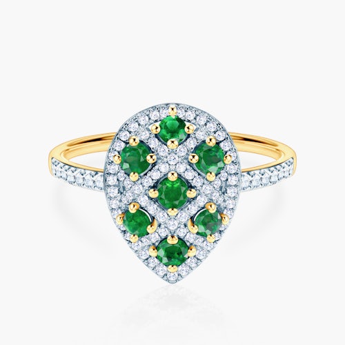 Pierścionek SAVICKI: dwukolorowe złoto, szmaragdy, diamenty